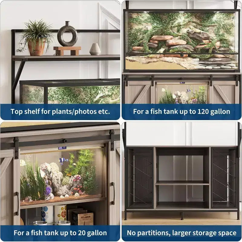 Meuble pour aquarium et terrarium jusqu'à 450 litres, avec plateau de 122x61 cm, prise de courant intégrée, idéal pour les agames barbus, les tortues et les poissons