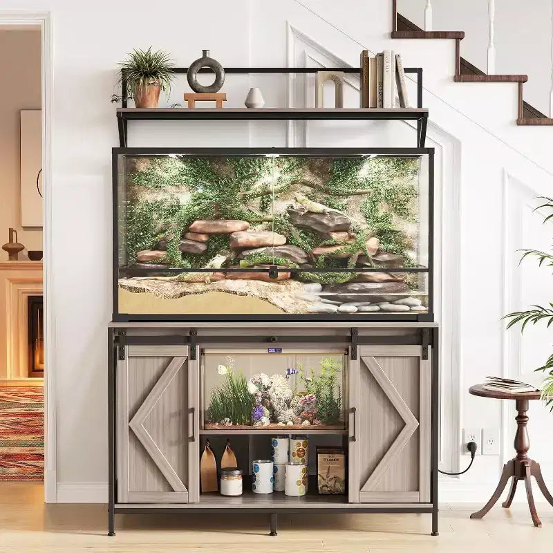 Meuble pour aquarium et terrarium jusqu'à 450 litres, avec plateau de 122x61 cm, prise de courant intégrée, idéal pour les agames barbus, les tortues et les poissons