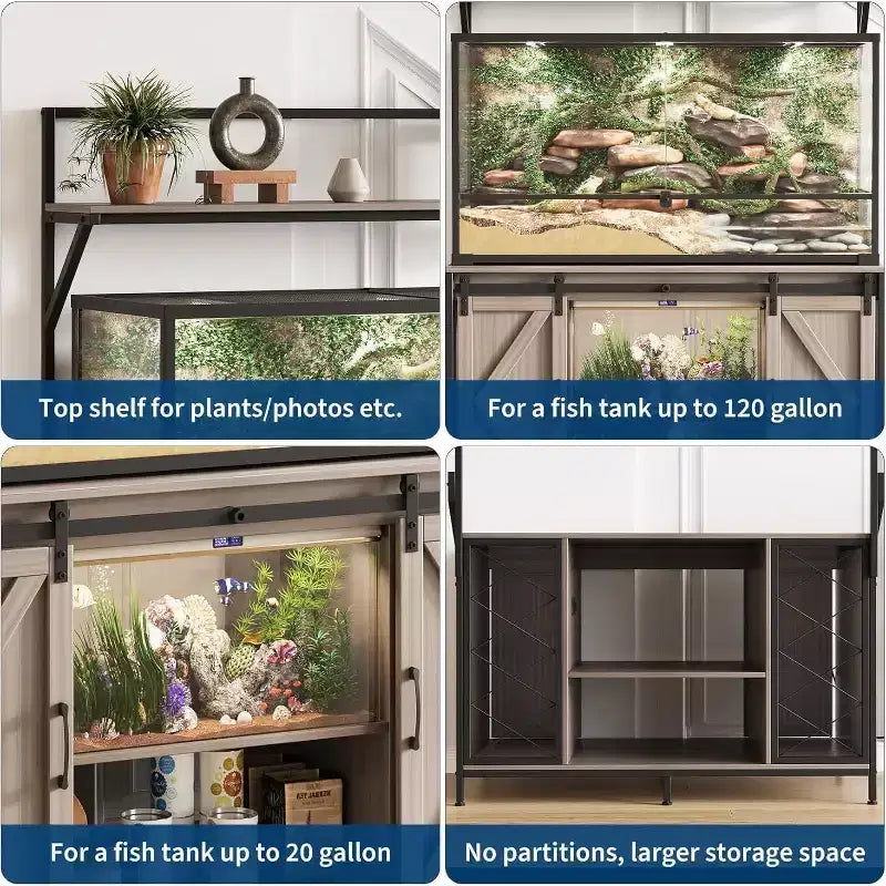 Meuble pour aquarium et terrarium jusqu'à 450 litres, avec plateau de 122x61 cm, prise de courant intégrée, idéal pour les agames barbus, les tortues et les poissons