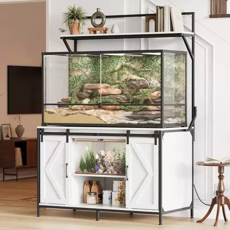 Meuble pour aquarium et terrarium jusqu'à 450 litres, avec plateau de 122x61 cm, prise de courant intégrée, idéal pour les agames barbus, les tortues et les poissons