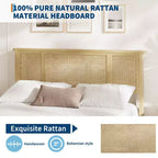 Cadre de lit avec tête de lit en rotin naturel, 4 tiroirs de rangement, sommier à lattes, support de matelas en canne style bohème, base métallique robuste avec bois résistant
