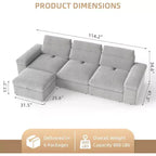Canapé modulaire MooxvMoo 114 avec rangement, garni de duvet, en forme de L avec dossier réglable, canapés pour salon, appartement, gris