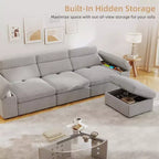 Canapé modulaire MooxvMoo 114 avec rangement, garni de duvet, en forme de L avec dossier réglable, canapés pour salon, appartement, gris