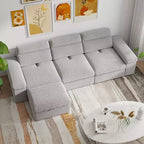 Canapé modulaire MooxvMoo 114 avec rangement, garni de duvet, en forme de L avec dossier réglable, canapés pour salon, appartement, gris