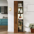 Vitrine haute de 178 cm avec porte en verre, étagère de rangement à 5 niveaux en bois, bibliothèque autoportante pour maison ou bureau