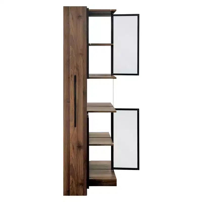 Vitrine haute de 178 cm avec porte en verre, étagère de rangement à 5 niveaux en bois, bibliothèque autoportante pour maison ou bureau