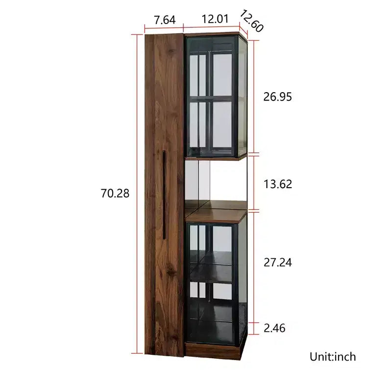 Vitrine haute de 178 cm avec porte en verre, étagère de rangement à 5 niveaux en bois, bibliothèque autoportante pour maison ou bureau