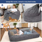COZONY Lit convertible en pouf, canapé-lit de sol 2-en-1 en velours côtelé et matelas d'appoint avec housse amovible