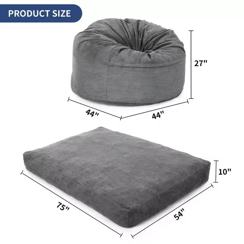 COZONY Lit convertible en pouf, canapé-lit de sol 2-en-1 en velours côtelé et matelas d'appoint avec housse amovible