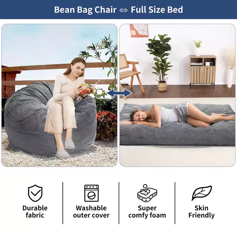 COZONY Lit convertible en pouf, canapé-lit de sol 2-en-1 en velours côtelé et matelas d'appoint avec housse amovible