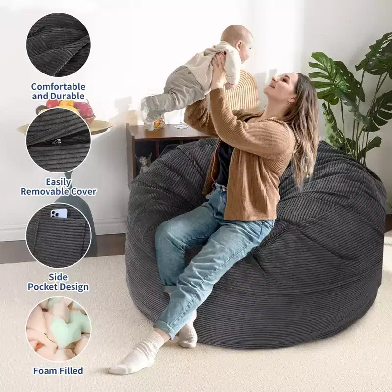 COZONY Lit convertible en pouf, canapé-lit de sol 2-en-1 en velours côtelé et matelas d'appoint avec housse amovible