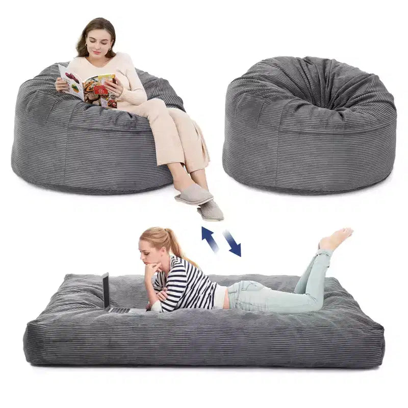COZONY Lit convertible en pouf, canapé-lit de sol 2-en-1 en velours côtelé et matelas d'appoint avec housse amovible