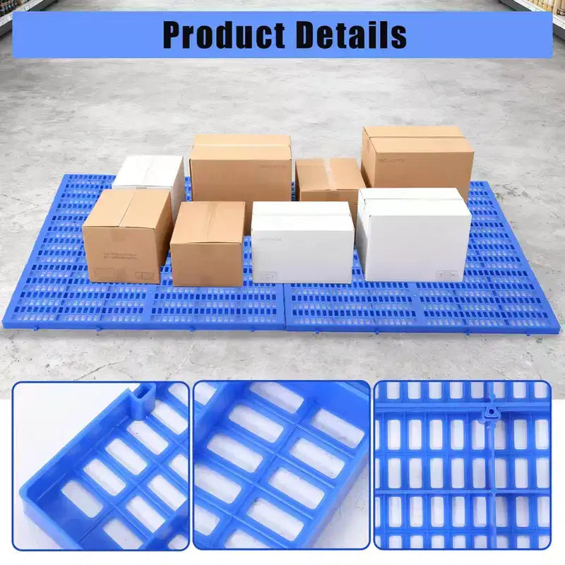 Lot de 10 palettes de sol en plastique robustes, patins de rangement étanches et résistants à l'humidité, conception emboîtable pour garage, atelier et usage industriel