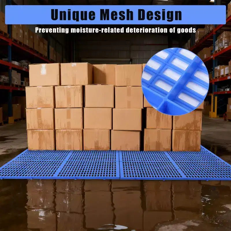 Lot de 10 palettes de sol en plastique robustes, patins de rangement étanches et résistants à l'humidité, conception emboîtable pour garage, atelier et usage industriel