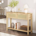 Farmhouse Rattan 43 Console Table  2 Drawers & Open Storage Shelf  Narrow Sofa Table for Entryway, Living Room, Hallway, Foyer