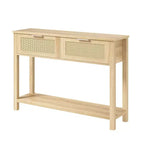 Table console en rotin de style ferme, 109 cm, 2 tiroirs et étagère ouverte, table de canapé étroite pour entrée, salon, couloir, foyer