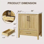 Meuble-lavabo de salle de bain de 76 cm avec évier et portes à fermeture douce - Meuble de rangement autoportant en bois naturel