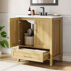 Meuble-lavabo de salle de bain de 76 cm avec évier et portes à fermeture douce - Meuble de rangement autoportant en bois naturel