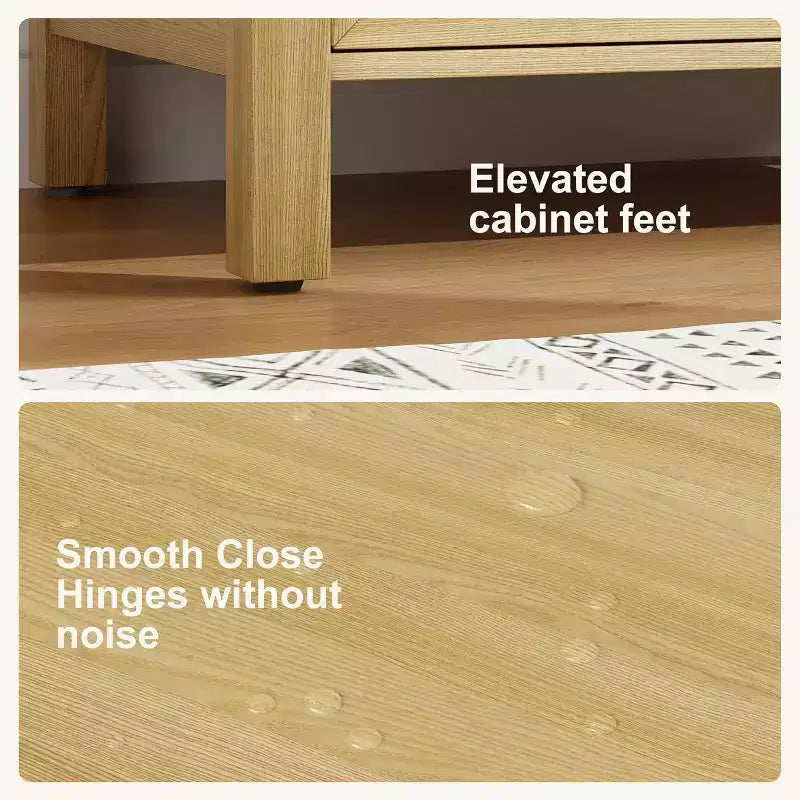 Meuble-lavabo de salle de bain de 76 cm avec évier et portes à fermeture douce - Meuble de rangement autoportant en bois naturel