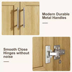 Meuble-lavabo de salle de bain de 76 cm avec évier et portes à fermeture douce - Meuble de rangement autoportant en bois naturel
