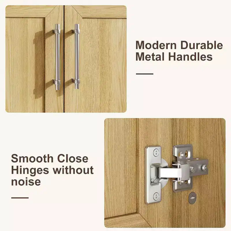Meuble-lavabo de salle de bain de 76 cm avec évier et portes à fermeture douce - Meuble de rangement autoportant en bois naturel