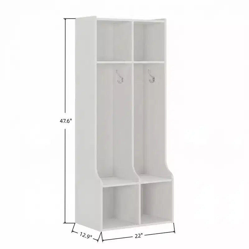 GustoWave Vestiaire enfant à 2 sections, 4 compartiments et 4 crochets, Organisateur de rangement durable pour la maison, la salle d'étude, la crèche ou le jardin d'enfants, Accès facile