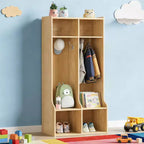 GustoWave Vestiaire enfant à 2 sections, 4 compartiments et 4 crochets, Organisateur de rangement durable pour la maison, la salle d'étude, la crèche ou le jardin d'enfants, Accès facile