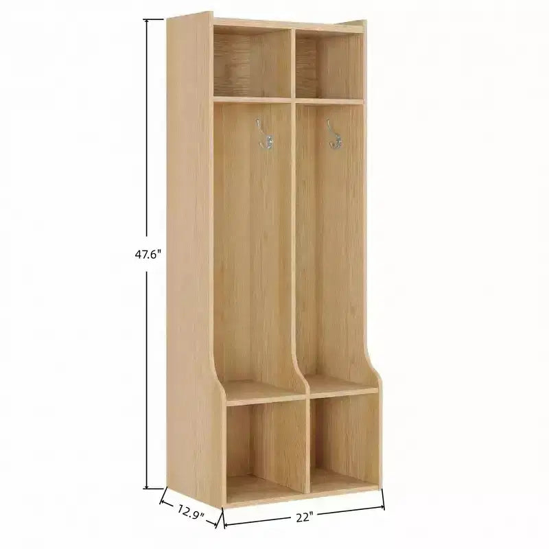 GustoWave Vestiaire enfant à 2 sections, 4 compartiments et 4 crochets, Organisateur de rangement durable pour la maison, la salle d'étude, la crèche ou le jardin d'enfants, Accès facile