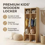 GustoWave Vestiaire enfant à 2 sections, 4 compartiments et 4 crochets, Organisateur de rangement durable pour la maison, la salle d'étude, la crèche ou le jardin d'enfants, Accès facile