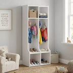 GustoWave Vestiaire enfant à 2 sections, 4 compartiments et 4 crochets, Organisateur de rangement durable pour la maison, la salle d'étude, la crèche ou le jardin d'enfants, Accès facile