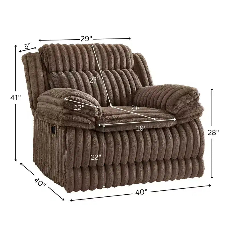 Fauteuil inclinable manuel Ardello de Roundhill Furniture avec revêtement en velours côtelé à larges côtes
