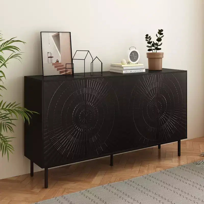JVNOXK Buffet moderne en bois noir, meuble de rangement de cuisine avec étagères réglables et portes moulées sous vide, adapté aux cuisines, Noir