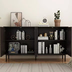 JVNOXK Buffet moderne en bois noir, meuble de rangement de cuisine avec étagères réglables et portes moulées sous vide, adapté aux cuisines, Noir