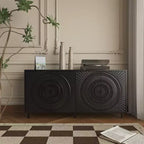JVNOXK Buffet moderne en bois noir, meuble de rangement de cuisine avec étagères réglables et portes moulées sous vide, adapté aux cuisines, Noir