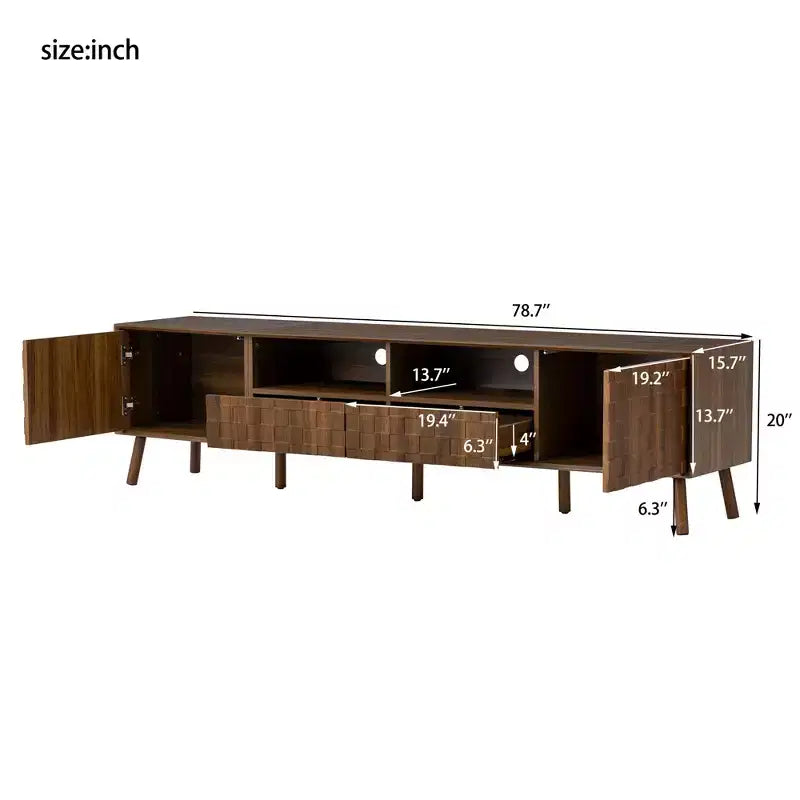 Meuble TV GDFStudio Lilia 78 moderne, motif géométrique, avec tiroirs et passe-câbles