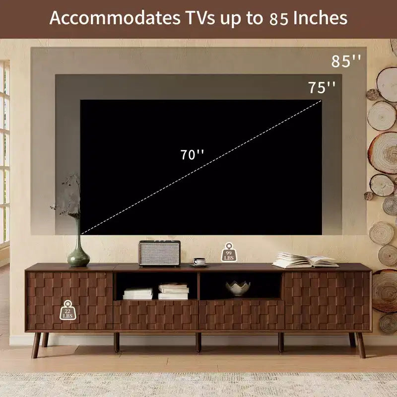 Meuble TV GDFStudio Lilia 78 moderne, motif géométrique, avec tiroirs et passe-câbles