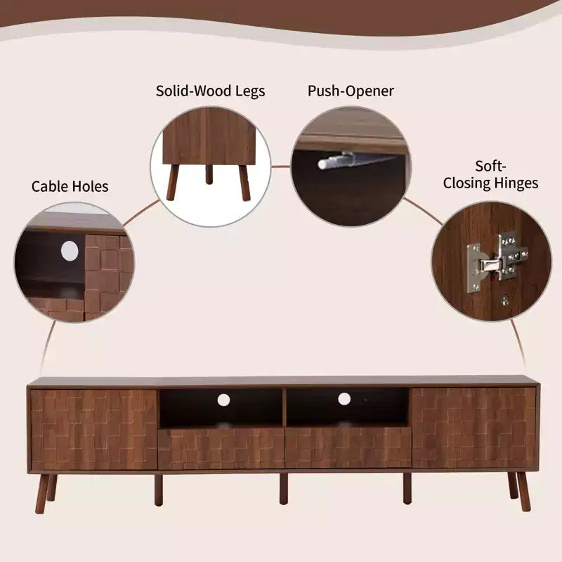 Meuble TV GDFStudio Lilia 78 moderne, motif géométrique, avec tiroirs et passe-câbles