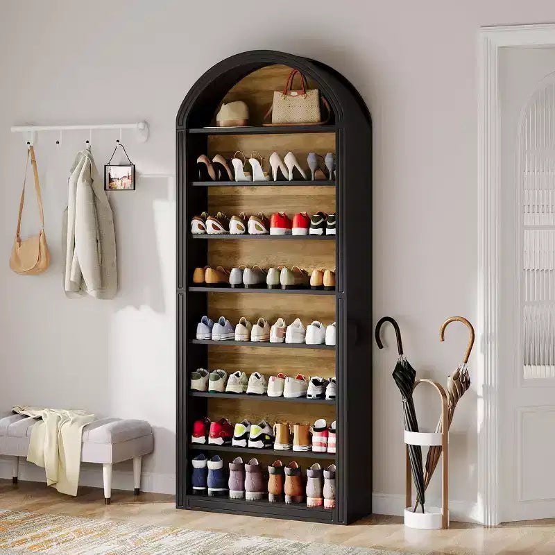 Meuble à chaussures Lantine, armoire de rangement de chaussures haute à 8 niveaux, grande étagère à chaussures autoportante en bois pour entrée de placard