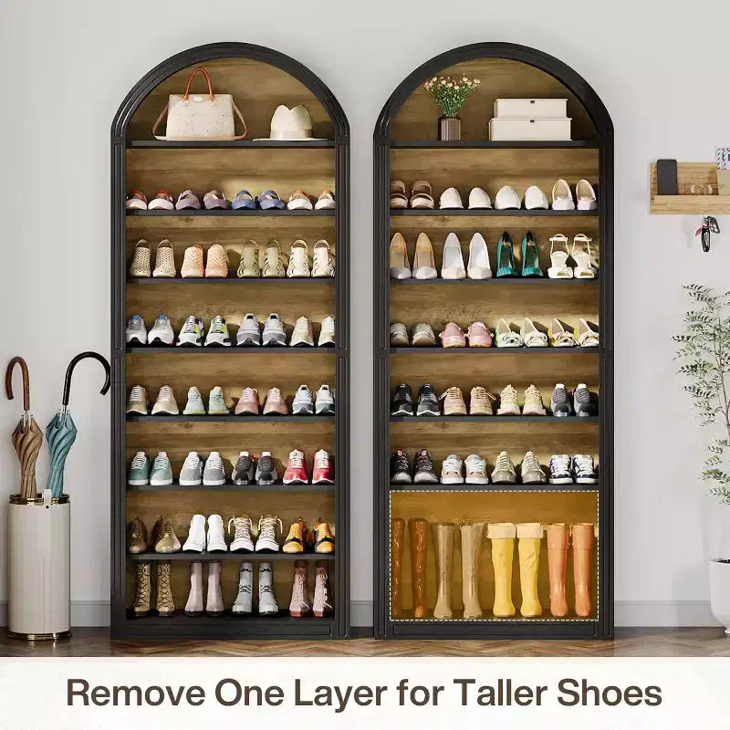 Meuble à chaussures Lantine, armoire de rangement de chaussures haute à 8 niveaux, grande étagère à chaussures autoportante en bois pour entrée de placard