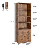 Étagère rustique marron rétro 71,4 pouces de haut, lot de 2, bibliothèque industrielle à 6 niveaux avec portes de grange pour salon/chambre/bureau