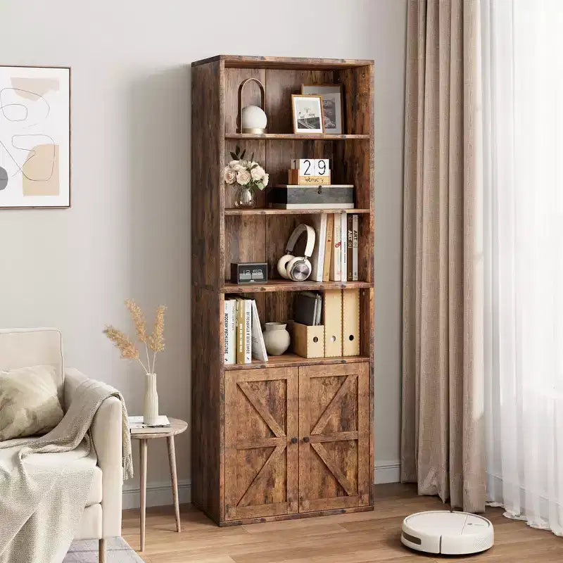 Étagère rustique marron rétro 71,4 pouces de haut, lot de 2, bibliothèque industrielle à 6 niveaux avec portes de grange pour salon/chambre/bureau