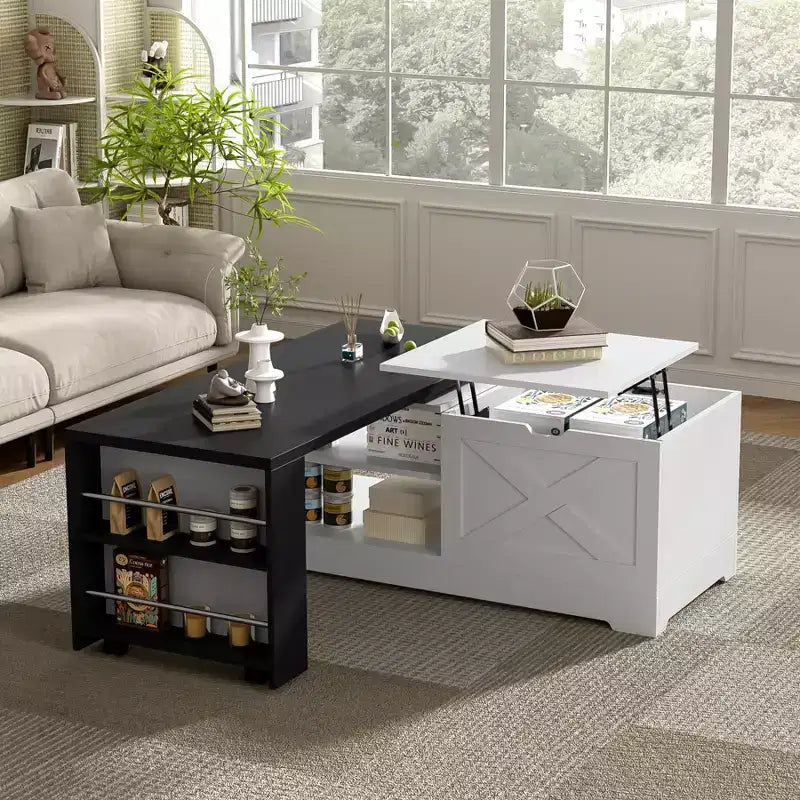 Table basse élévatrice de 47'', table centrale rectangulaire en bois avec rangement caché, table de cocktail extensible pour salon, chambre, bureau