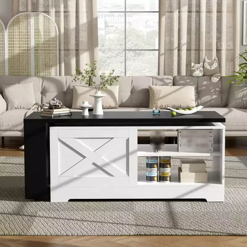 Table basse élévatrice de 47'', table centrale rectangulaire en bois avec rangement caché, table de cocktail extensible pour salon, chambre, bureau