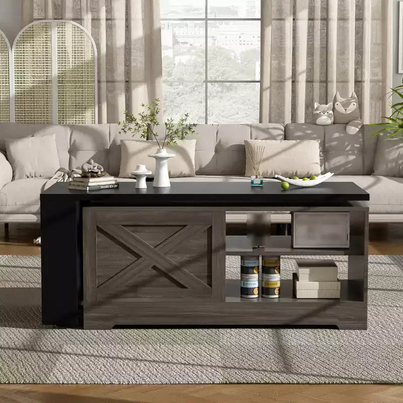 Table basse élévatrice de 47'', table centrale rectangulaire en bois avec rangement caché, table de cocktail extensible pour salon, chambre, bureau