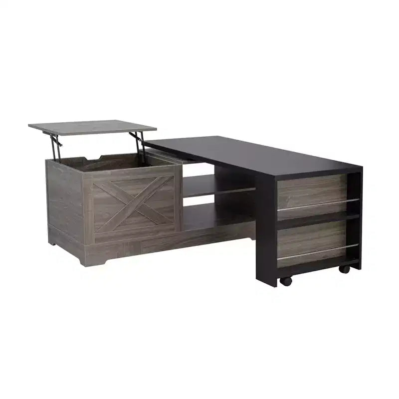 Table basse élévatrice de 47'', table centrale rectangulaire en bois avec rangement caché, table de cocktail extensible pour salon, chambre, bureau