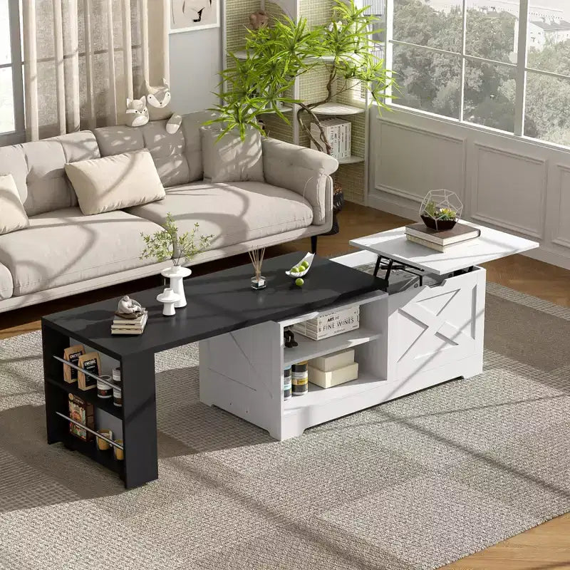 Table basse élévatrice de 47'', table centrale rectangulaire en bois avec rangement caché, table de cocktail extensible pour salon, chambre, bureau