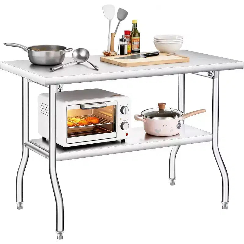 Table pliante robuste en acier inoxydable - Capacité de 180 kg - Portable, aucun assemblage requis - Table de préparation/travail pour cuisine, buanderie, restaurant, camping