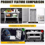 Table pliante robuste en acier inoxydable - Capacité de 180 kg - Portable, aucun assemblage requis - Table de préparation/travail pour cuisine, buanderie, restaurant, camping