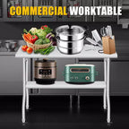 Table pliante robuste en acier inoxydable - Capacité de 180 kg - Portable, aucun assemblage requis - Table de préparation/travail pour cuisine, buanderie, restaurant, camping