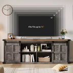 Meuble TV de ferme pour téléviseurs de 75 pouces avec prise de courant, long meuble de rangement avec portes coulissantes de grange pour salon, chambre, noir et blanc